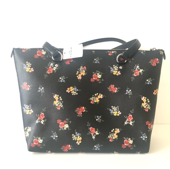 SOLD Coach Gallery Tote Black Floral Purse Wallet Set - Picture 2 of 12